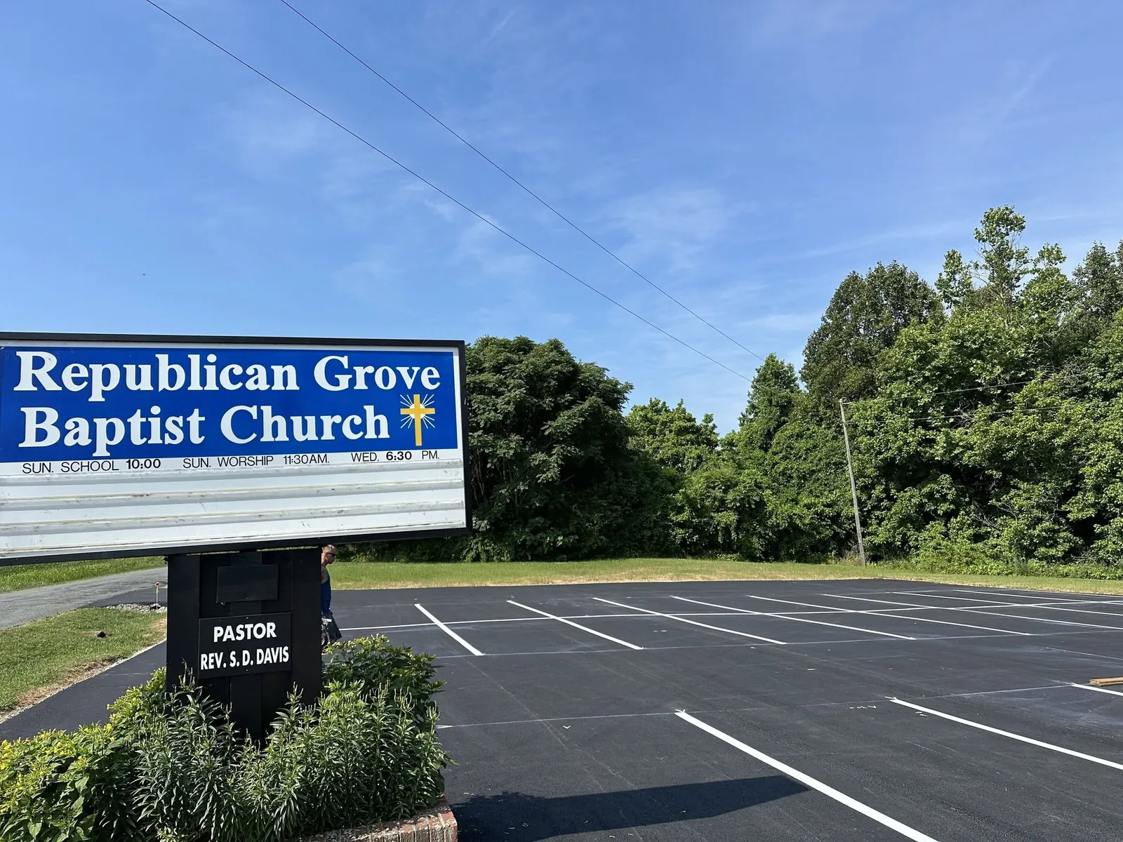 Finished striped parking lot at Republican Grove Baptist Church